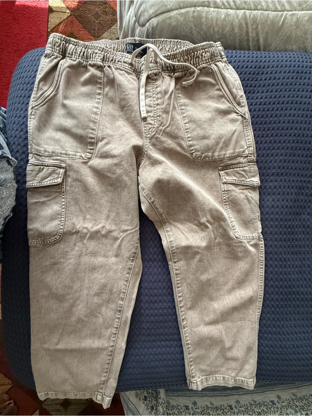 Beige Cargo Jogger Pants - Elastic Waist